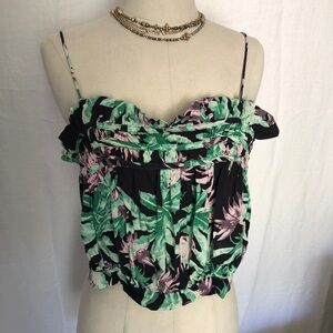 Zara Trafaluc tropical palm print top size M